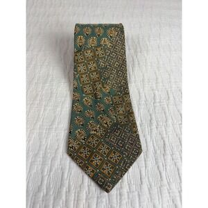 CLUBFELLOW Italy 100% Cotton Tie Green/Gold Geometric Floral Print Mens